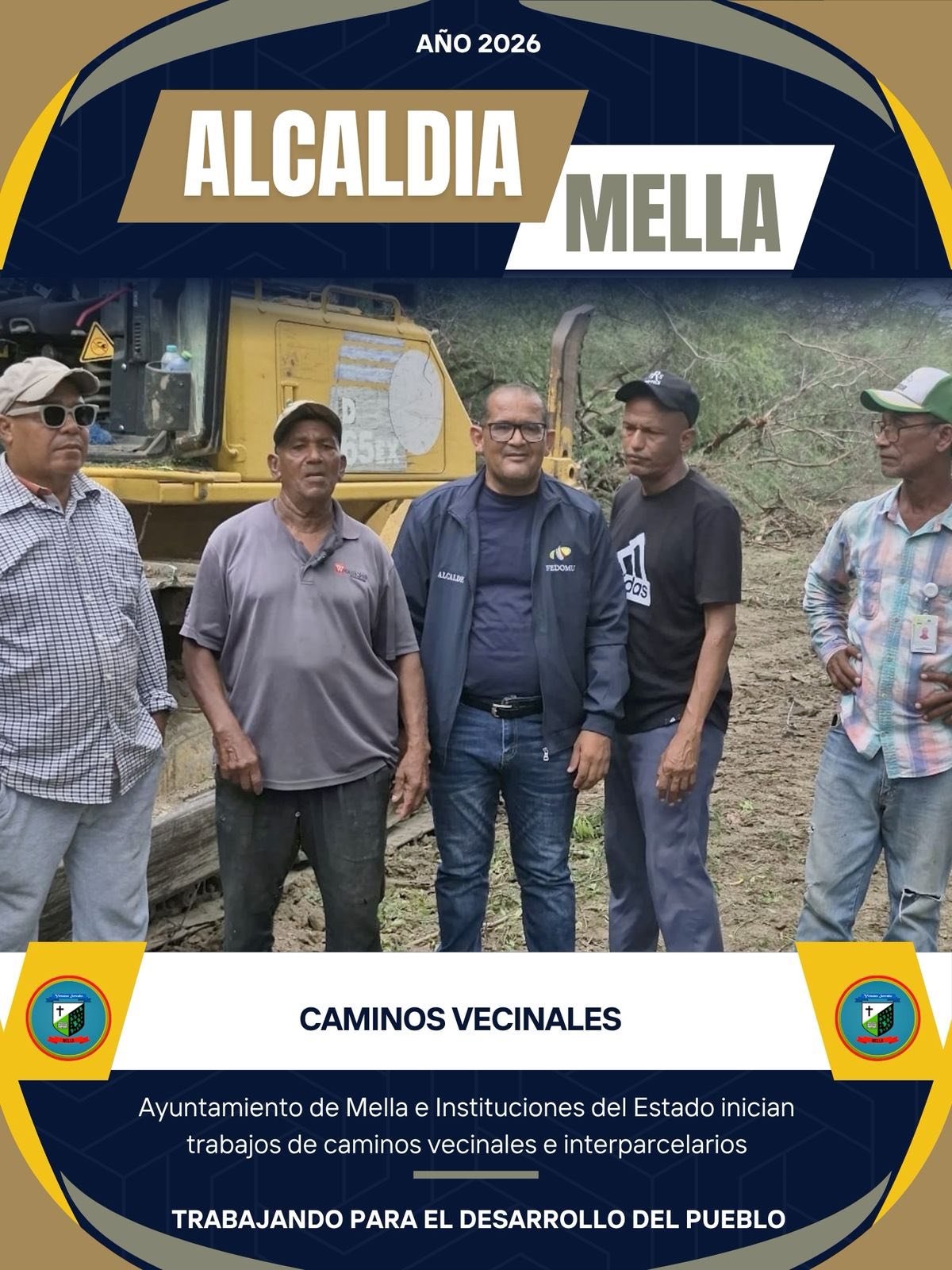 Ayuntamiento de Mella e instituciones del Estado inician trabajos de caminos vecinales e interparcelarios